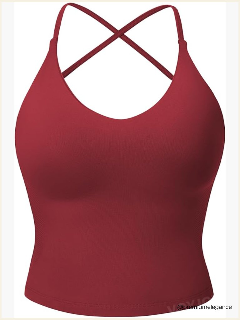 V-Neck Padded Crop Tank Top Backless Adjustable Straps Workout Yoga